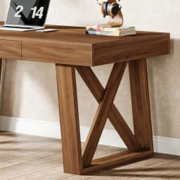 Tribesigns 55 Inch Walnut Computer Desk with Drawer, Mid-Century Farmhouse Executive Desk, Rustic Wide Desktop Home Office Desk for Workstation