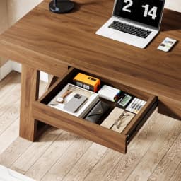 Tribesigns 55 Inch Walnut Computer Desk with Drawer, Mid-Century Farmhouse Executive Desk, Rustic Wide Desktop Home Office Desk for Workstation