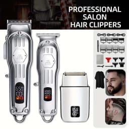 Professional Hair Clipper & Trimmer Set for Men – 3-in-1 /2-in-1/1pc Electric Beard Shaver, Haircut Machine with LCD Display, USB Rechargeable, Multiple Guide Combs, Barber Kit for Home & Salon Use