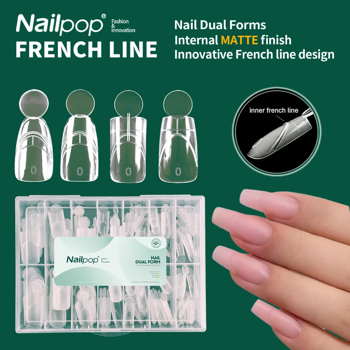 French Line Dual Forms Nail Extension Tips with Matte Inner, F1 Plastic Molds for Polygel & Acrylic, 140pcs 14 Sizes