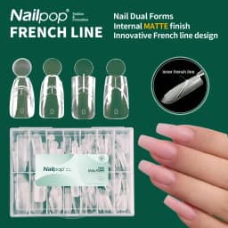 French Line Dual Forms Nail Extension Tips with Matte Inner, F1 Plastic Molds for Polygel & Acrylic, 140pcs 14 Sizes