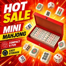 144 Tiles Mini Mahjong Game Set with 2 Dice and Red Carry Storage Case, Classic Portable Mahjong for Family Fun, Party Entertainment, Travel Activities, Table Games, Social Gatherings, Holiday Events and Indoor Play