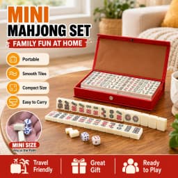 144 Tiles Mini Mahjong Game Set with 2 Dice and Red Carry Storage Case, Classic Portable Mahjong for Family Fun, Party Entertainment, Travel Activities, Table Games, Social Gatherings, Holiday Events and Indoor Play
