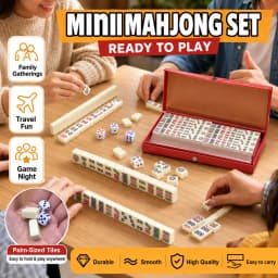 144 Tiles Mini Mahjong Game Set with 2 Dice and Red Carry Storage Case, Classic Portable Mahjong for Family Fun, Party Entertainment, Travel Activities, Table Games, Social Gatherings, Holiday Events and Indoor Play