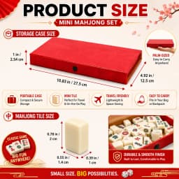 144 Tiles Mini Mahjong Game Set with 2 Dice and Red Carry Storage Case, Classic Portable Mahjong for Family Fun, Party Entertainment, Travel Activities, Table Games, Social Gatherings, Holiday Events and Indoor Play