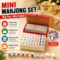 144 Tiles Mini Mahjong Game Set with 2 Dice and Red Carry Storage Case, Classic Portable Mahjong for Family Fun, Party Entertainment, Travel Activities, Table Games, Social Gatherings, Holiday Events and Indoor Play