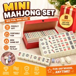 144 Tiles Mini Mahjong Game Set with 2 Dice and Red Carry Storage Case, Classic Portable Mahjong for Family Fun, Party Entertainment, Travel Activities, Table Games, Social Gatherings, Holiday Events and Indoor Play