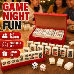144 Tiles Mini Mahjong Game Set with 2 Dice and Red Carry Storage Case, Classic Portable Mahjong for Family Fun, Party Entertainment, Travel Activities, Table Games, Social Gatherings, Holiday Events and Indoor Play