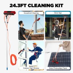 24.3 Ft Water Fed Pole Kit, 3 in 1 Extendable Solar Panel Cleaning Brush Pole Water Fed Pole Kit Outdoor Tall Window Cleaner for Window, Solar Panel, High-Altitude Clean