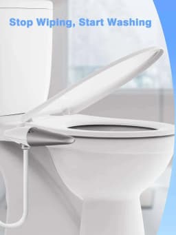 Ultra-Slim Bidet Attachment for Toilet - Dual Nozzle (Frontal & Rear Wash), Adjustable Water Pressure, Non-Electric, Cold Fresh Water, Easy to Install, Fits Existing Toilets (White)