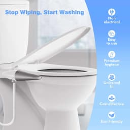 Ultra-Slim Bidet Attachment for Toilet - Dual Nozzle (Frontal & Rear Wash), Adjustable Water Pressure, Non-Electric, Cold Fresh Water, Easy to Install, Fits Existing Toilets (White)