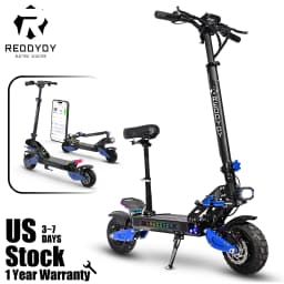 REDDYDY Adult Electric Scooter APP Control 3600W Peak Dual Motors 45MPH Max Speed 50Miles Max Range 60V18.2Ah Battery Smart Riding 3 Modes NFC Unlocking Dual Hydraulic Disc Brakes Full Suspension 10.5' Tires for Commuting Outdoor RD2/PRO Offroad E-Scooter