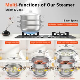 Steamer Pot, 28 cm 3-tier Stainless Steel Steamer Pot Cookware with Lid Handle Stackable Pan Insert, fits for Induction/Gas/Electric Stoves