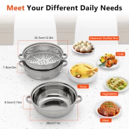 Steamer Pot, 28 cm 3-tier Stainless Steel Steamer Pot Cookware with Lid Handle Stackable Pan Insert, fits for Induction/Gas/Electric Stoves