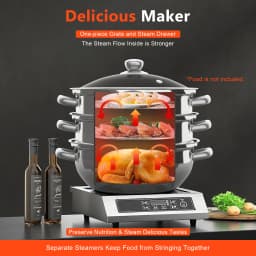 Steamer Pot, 28 cm 3-tier Stainless Steel Steamer Pot Cookware with Lid Handle Stackable Pan Insert, fits for Induction/Gas/Electric Stoves