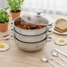 Steamer Pot, 28 cm 3-tier Stainless Steel Steamer Pot Cookware with Lid Handle Stackable Pan Insert, fits for Induction/Gas/Electric Stoves