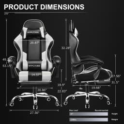 GTPLAYER Gaming Chair with Footrest, Lumbar Support, Adjustable Height, Swivel Seat, Headrest for Office or Gaming