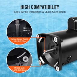 SucceBuy 2HP Pool Pump Motor Frame 230V (7.8Amps) 3450 RPM 60Hz 1.3 Service Factor CCW Rotation Square Flange Replacement Motor