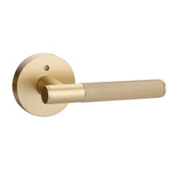 Viladepot Privacy Door Handle Rear Knurled Handle Lever Matte Gold Round Base Bedroom Bathroom Door Lock Reversible