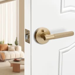 Viladepot Privacy Door Handle Rear Knurled Handle Lever Matte Gold Round Base Bedroom Bathroom Door Lock Reversible