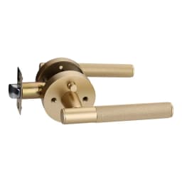 Viladepot Privacy Door Handle Rear Knurled Handle Lever Matte Gold Round Base Bedroom Bathroom Door Lock Reversible