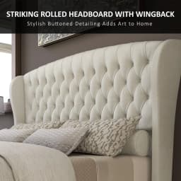 Queen Size Platform Bed Frame, Chenille Upholstered Sleigh Bed with Scroll Wingback Headboard & Footboard/Button, Customized