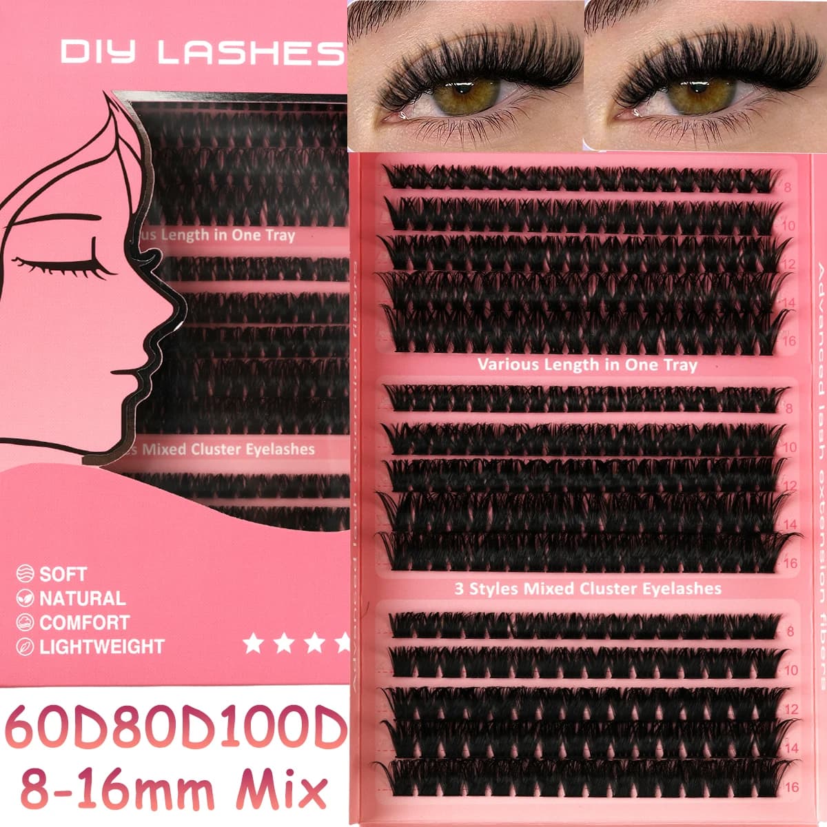 HBZGTLAD 60D-100D eyelash cluster with bottom and spiky volume DIY anime eyelash cluster extends eyelashes