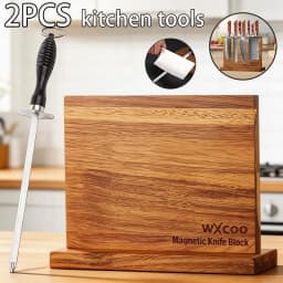 Kitchen Double-sided Wooden Magnetic Knife Block Holder Rack for Kitchen Convenience with Strong Enhanced Magnets Knife
