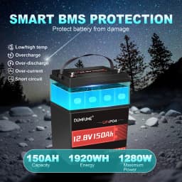 Dumfume 12V 150Ah Max LiFePO4 Lithium Battery Built-in 100A BMS 1920wh Energy Trolling RV Backup Power RV Solar Off-grid System