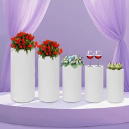 5Pcs Cylinder Pedestal Stand, Metal Cylinder Stands for Party Event Decor White Cylinder Pedestal Stand for Cake, Dessert,Flower