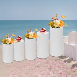 5Pcs Cylinder Pedestal Stand, Metal Cylinder Stands for Party Event Decor White Cylinder Pedestal Stand for Cake, Dessert,Flower