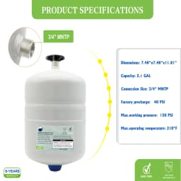 KING SMART 2.1 Gallon Water Heater Safety Tank, Leak Proof Thermal Expansion Tank CUPC NSF Low Lead certified, 1pcs/case; 80101
