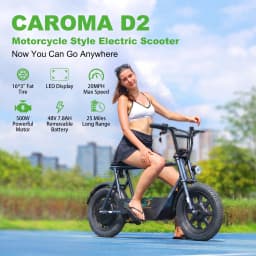 500W Caroma Electric Scooter with Seat for Adults, 16 Inch Fat Tire, Multiple Suspension, Electric Motorcycle Mini Bike with Basket for Pet S & Cargo