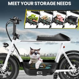 500W Caroma Electric Scooter with Seat for Adults, 16 Inch Fat Tire, Multiple Suspension, Electric Motorcycle Mini Bike with Basket for Pet S & Cargo