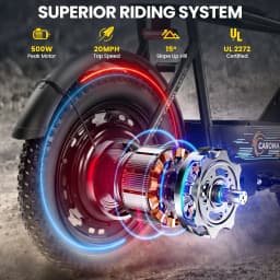 500W Caroma Electric Scooter with Seat for Adults, 16 Inch Fat Tire, Multiple Suspension, Electric Motorcycle Mini Bike with Basket for Pet S & Cargo