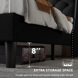 Upholstered Platform Bed Frame Wingback Charging Station Tufted Storage Headboard Wood Slats No Box Spring, Customized