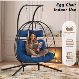 2-Person Wicker Hanging Egg Chair with Stand- 700 lb Capacity, Indoor/Outdoor Double Egg Swing Hammock Chair , Customized