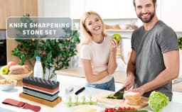 Kitchen Knife Sharpening Stone Set 400 1000 3000 8000 Grit, 4 Sided Whetstone with Bamboo Base and Angle Guide
