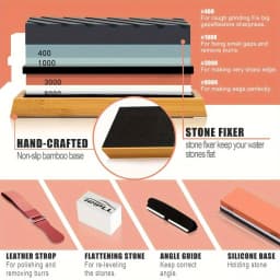 Kitchen Knife Sharpening Stone Set 400 1000 3000 8000 Grit, 4 Sided Whetstone with Bamboo Base and Angle Guide