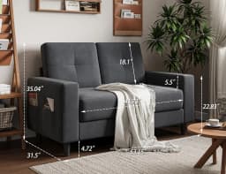 Loveseat Sofa 53" Small Couches for Small Spaces 2 Seater Mini Couch for Bedroom Dark Grey Comfy Modern Love Seat, Customized