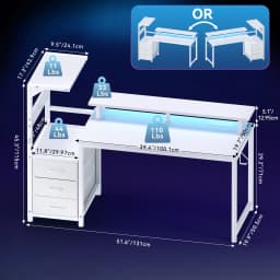 JHK 52In to 59In Gaming Desk with 3 Storage Drawers Wood Office Computer Desks with LED Lights Power Outlets for Office Bedroom