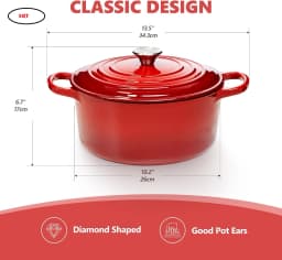 7QT Cast Iron Dutch Oven With Lid, Enameled Cast Iron Dutch Oven With Lid And Dual Handles, Heat Resistant To 500°F (Approx.