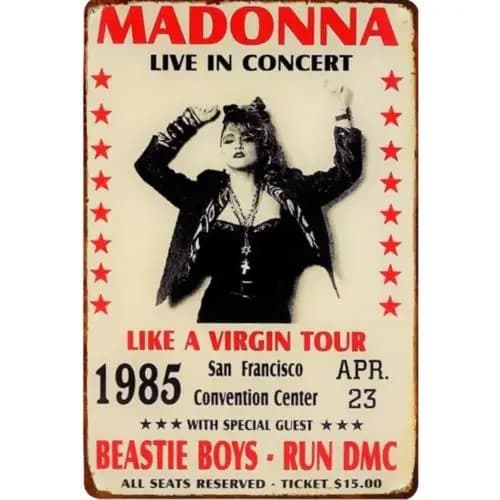 Retro Madonna Like A Virgin Tour Metal Sign 1985 Run DMC Sign 12x8