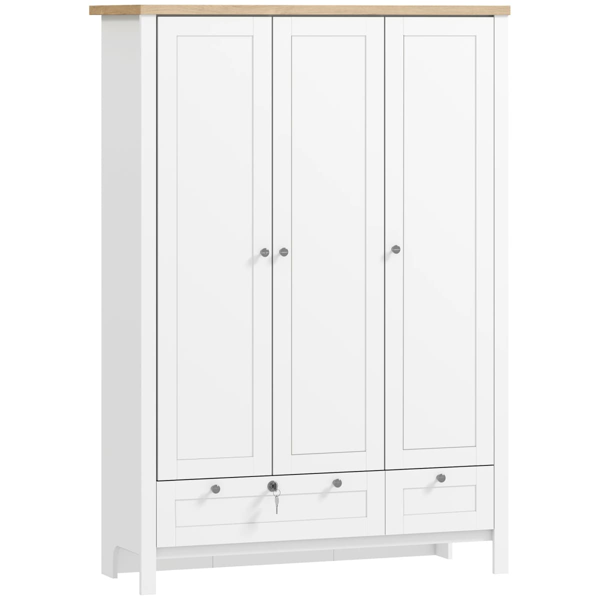 Homcom 3-Door Wardrobe with 2 Drawers, 69inch Clothing Storage Cabinets with Lockable Large Drawers, Hanging Rod and Storage Shelves, Suitable for Bedroom, Wardrobe Cabinet, White