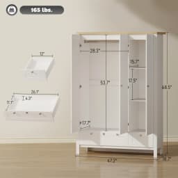Homcom 3-Door Wardrobe with 2 Drawers, 69inch Clothing Storage Cabinets with Lockable Large Drawers, Hanging Rod and Storage Shelves, Suitable for Bedroom, Wardrobe Cabinet, White