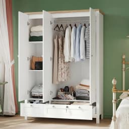Homcom 3-Door Wardrobe with 2 Drawers, 69inch Clothing Storage Cabinets with Lockable Large Drawers, Hanging Rod and Storage Shelves, Suitable for Bedroom, Wardrobe Cabinet, White