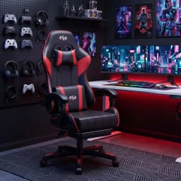 FRODROVIA Ergonomic Gaming Chair, PU Leather Computer Office Chair for Adults, Adjustable Height & Reclining Backrest Angle, 360° Swivel Gaming Desk Chair with Lumbar Support, Headrest and Retractable Footrest