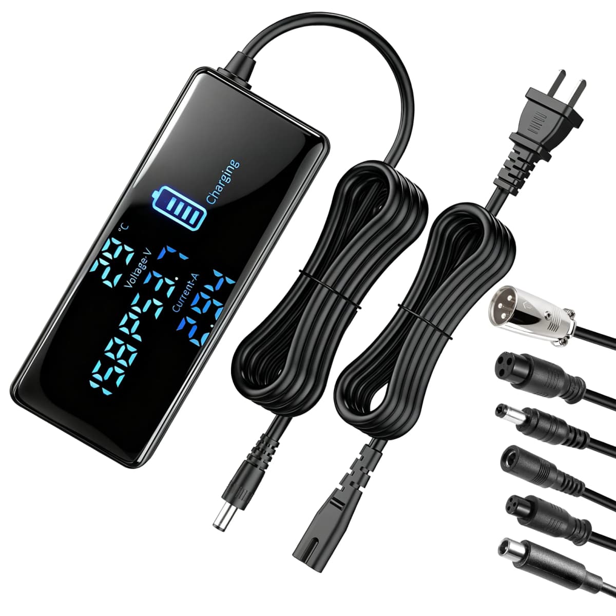 54.6V 3A E-Scooter Charger with 7 Plugs & Smart LCD Touch-Screen, UL Certified Fast Charger for 48V Li-ion Battery, Replacement