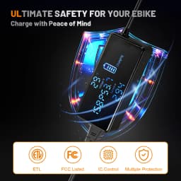 54.6V 3A E-Scooter Charger with 7 Plugs & Smart LCD Touch-Screen, UL Certified Fast Charger for 48V Li-ion Battery, Replacement