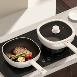 New Dream Titanium Ceramic Wok and Frying Pan Set - Nonstick Skillet with Silicone Spatula, Coating-Free Flat Bottom Sauté Pan, Gas & Induction Compatible, Indoor/Outdoor Pizza Egg Omelet Pan, Christmas Gift Ideas